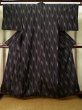 Photo1: K0324G Used Japanese   Black TSUMUGI pongee / Silk. Stripes,   (Grade A) (1)