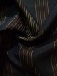 Photo10: K0324G Used Japanese   Black TSUMUGI pongee / Silk. Stripes,   (Grade A) (10)