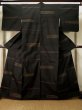 Photo1: K0324H Used Japanese   Black TSUMUGI pongee / Silk. Line,   (Grade A) (1)