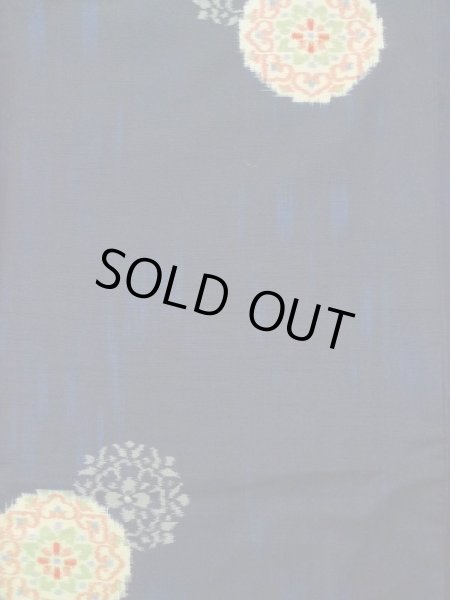 Photo3: Mint K0324I Used Japanese Deep  Blue TSUMUGI pongee / Silk. Flower,   (Grade A) (3)