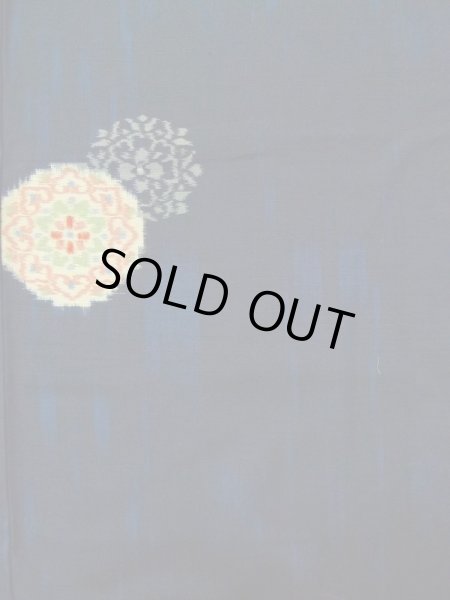 Photo4: Mint K0324I Used Japanese Deep  Blue TSUMUGI pongee / Silk. Flower,   (Grade A) (4)