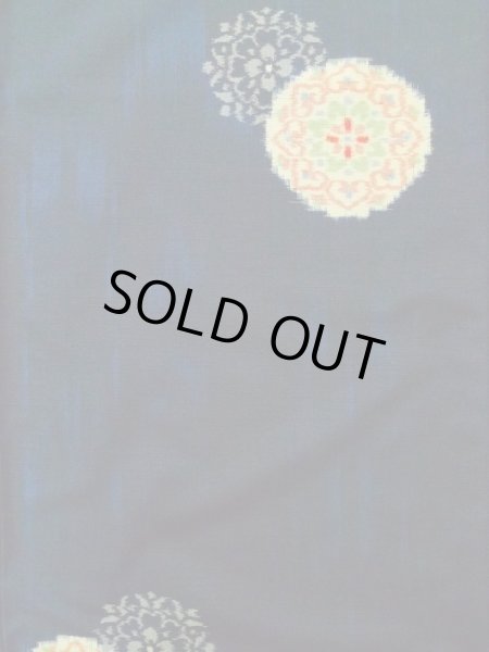 Photo5: Mint K0324I Used Japanese Deep  Blue TSUMUGI pongee / Silk. Flower,   (Grade A) (5)