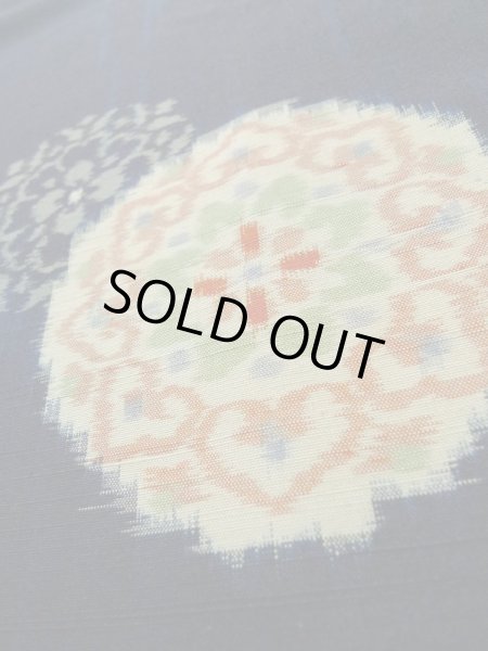 Photo9: Mint K0324I Used Japanese Deep  Blue TSUMUGI pongee / Silk. Flower,   (Grade A) (9)