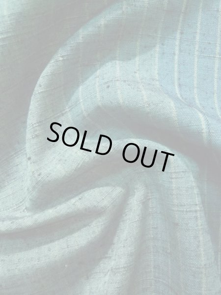 Photo11: Mint K0324L Used Japanese Pale  Pale Blue TSUMUGI pongee / Silk. Stripes   (Grade A) (11)