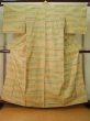 Photo1: K0324M Used Japanese   Cream TSUMUGI pongee / Silk. Stripes,   (Grade A) (1)