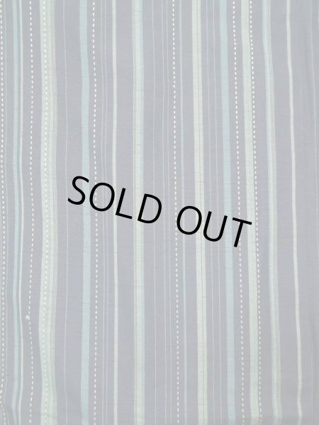 Photo3: K0324P Used Japanese   Blue TSUMUGI pongee / Silk. Stripes quilting  (Grade A) (3)