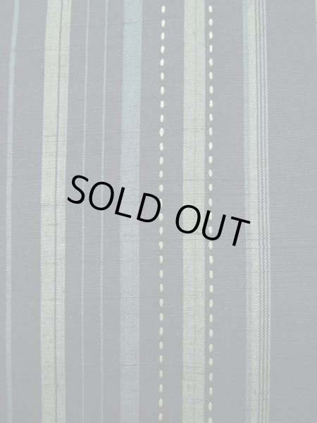 Photo5: K0324P Used Japanese   Blue TSUMUGI pongee / Silk. Stripes quilting  (Grade A) (5)