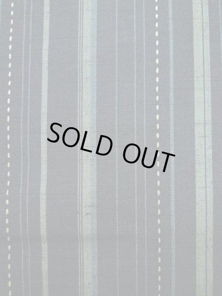 Photo6: K0324P Used Japanese   Blue TSUMUGI pongee / Silk. Stripes quilting  (Grade A) (6)