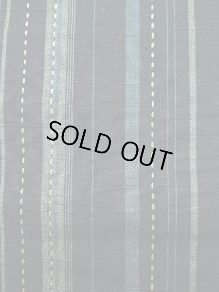 Photo7: K0324P Used Japanese   Blue TSUMUGI pongee / Silk. Stripes quilting  (Grade A) (7)