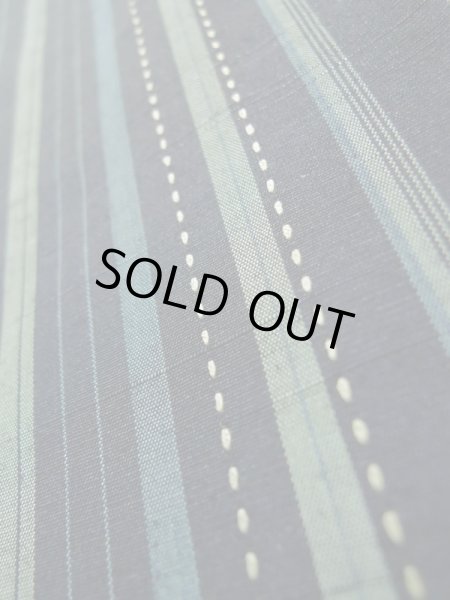 Photo8: K0324P Used Japanese   Blue TSUMUGI pongee / Silk. Stripes quilting  (Grade A) (8)