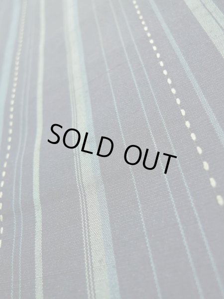 Photo9: K0324P Used Japanese   Blue TSUMUGI pongee / Silk. Stripes quilting  (Grade A) (9)