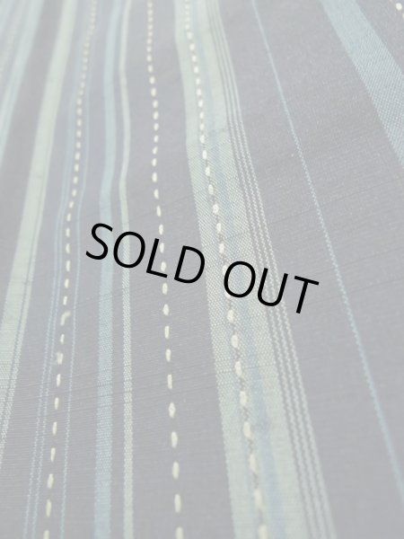 Photo10: K0324P Used Japanese   Blue TSUMUGI pongee / Silk. Stripes quilting  (Grade A) (10)