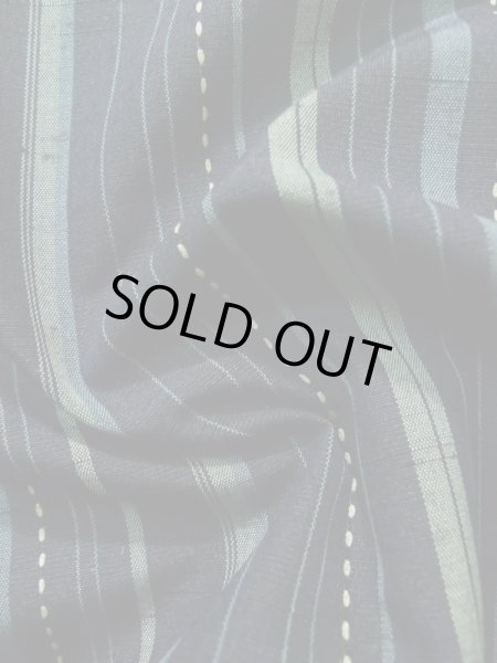 Photo11: K0324P Used Japanese   Blue TSUMUGI pongee / Silk. Stripes quilting  (Grade A) (11)