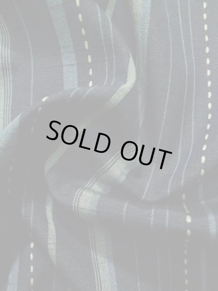 Photo12: K0324P Used Japanese   Blue TSUMUGI pongee / Silk. Stripes quilting  (Grade A) (12)