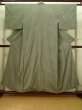 Photo1: K0329G Used Japanese Pale Grayish Green ORI woven / Silk. Stripes   (Grade B) (1)