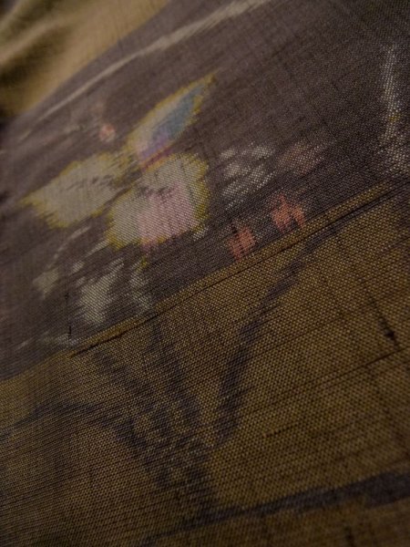 Photo8: K0329Z Used Japanese   Brown TSUMUGI pongee / Silk. Flower,   (Grade B) (8)