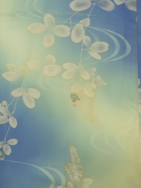 Photo4: K0408D Used Japanese   Off White Summer / Silk. Leaf,   (Grade D) (4)