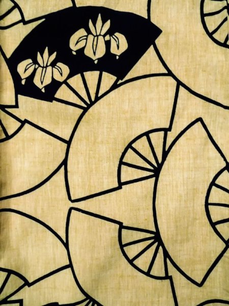 Photo3: K0414R Used Japanese   Off White YUKATA summer(made in Japan) / Cotton/hemp Iris, made in 1960-1970  (Grade C) (3)