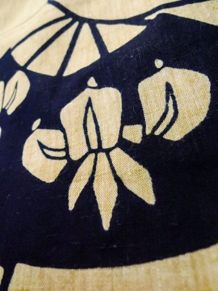 Photo9: K0414R Used Japanese   Off White YUKATA summer(made in Japan) / Cotton/hemp Iris, made in 1960-1970  (Grade C) (9)