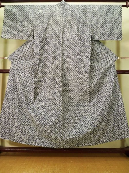 Photo1: K0414T Used Japanese   Indigo Blue YUKATA summer(made in Japan) / Cotton. Abstract pattern made in 1960-1970  (Grade B) (1)