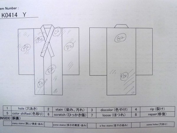Photo14: K0414Y Used Japanese   Indigo Blue YUKATA summer(made in Japan) / Cotton. Iris made in 1960-1970  (Grade C) (14)