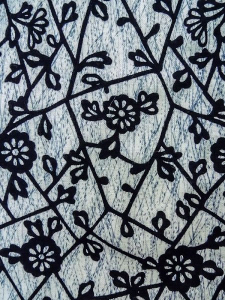 Photo7: K0415A Used Japanese   Blue YUKATA summer(made in Japan) / Cotton. Flower, made in 1960-1970  (Grade B) (7)