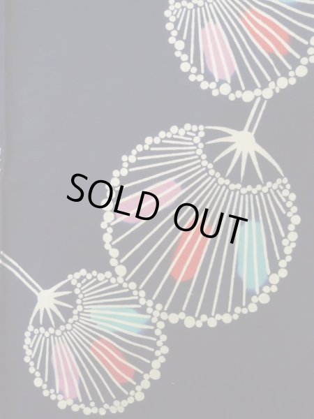 Photo5: K0421D Used Japanese   Indigo Blue Pour Dyed Yukata / Cotton.  paper fan pattern  (Grade D) (5)