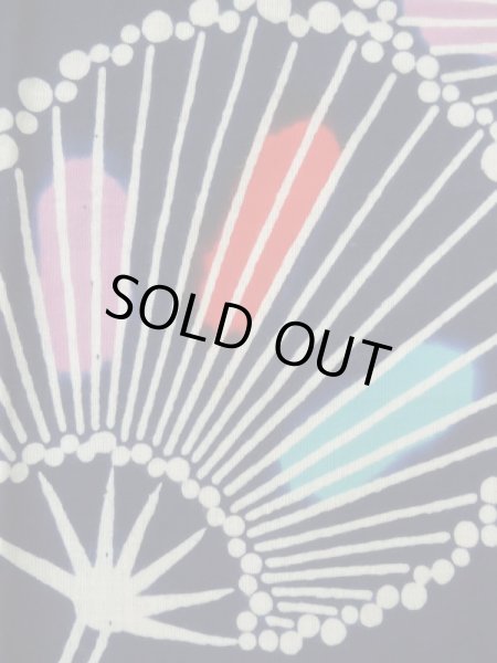 Photo7: K0421D Used Japanese   Indigo Blue Pour Dyed Yukata / Cotton.  paper fan pattern  (Grade D) (7)