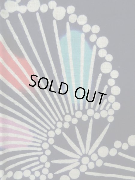 Photo8: K0421D Used Japanese   Indigo Blue Pour Dyed Yukata / Cotton.  paper fan pattern  (Grade D) (8)