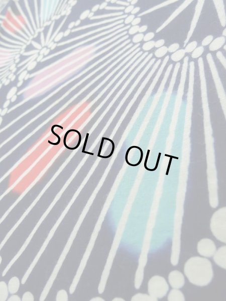 Photo9: K0421D Used Japanese   Indigo Blue Pour Dyed Yukata / Cotton.  paper fan pattern  (Grade D) (9)