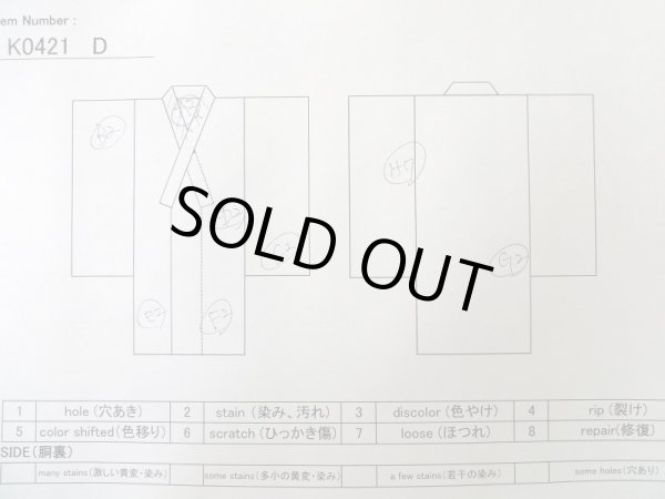 Photo14: K0421D Used Japanese   Indigo Blue Pour Dyed Yukata / Cotton.  paper fan pattern  (Grade D) (14)