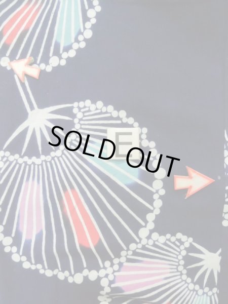 Photo19: K0421D Used Japanese   Indigo Blue Pour Dyed Yukata / Cotton.  paper fan pattern  (Grade D) (19)