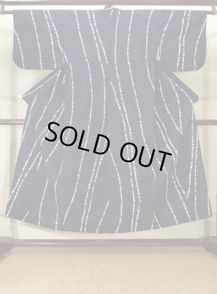 Photo1: K0426H Used Japanese   Indigo Blue YUKATA summer(made in Japan) / Cotton. Dot, made in 1960-1970  (Grade C) (1)