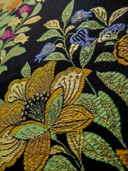 Photo9: Mint K0512Q Vintage Japanese Kimono   Black NAGOYA OBI sash Flower Silk. (9)