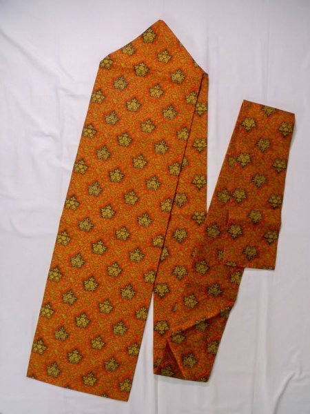 Photo1: K0512Y Vintage Japanese Kimono   Orange NAGOYA OBI sash Flower Silk. (1)