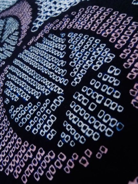 Photo9: K0526A Used Japanese Heather  Indigo Blue YUKATA summer(made in Japan) / Cotton. Abstract pattern Arimatsu-Shibori, made in 1980-1990  (Grade C) (9)