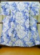 Photo1: K0526C Used Japanese   Blue YUKATA summer(made in Japan) / Cotton. Leaf, Arimatsu-Shibori, made in 1980-1990  (Grade C) (1)