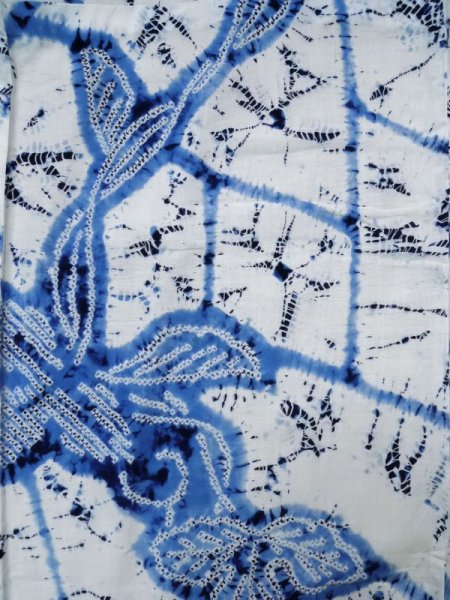 Photo3: K0526C Used Japanese   Blue YUKATA summer(made in Japan) / Cotton. Leaf, Arimatsu-Shibori, made in 1980-1990  (Grade C) (3)