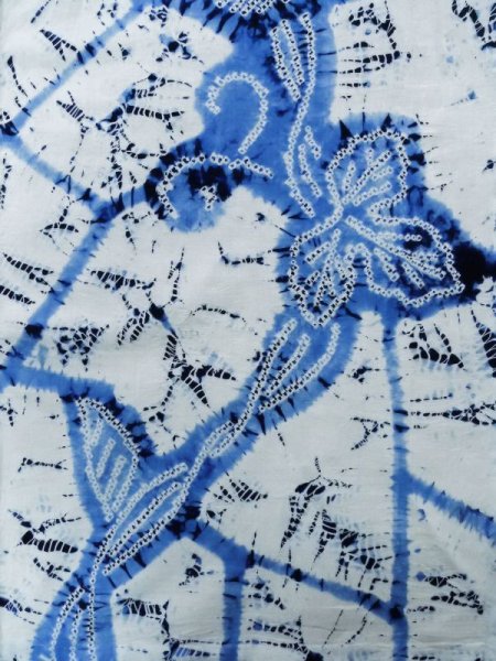 Photo5: K0526C Used Japanese   Blue YUKATA summer(made in Japan) / Cotton. Leaf, Arimatsu-Shibori, made in 1980-1990  (Grade C) (5)