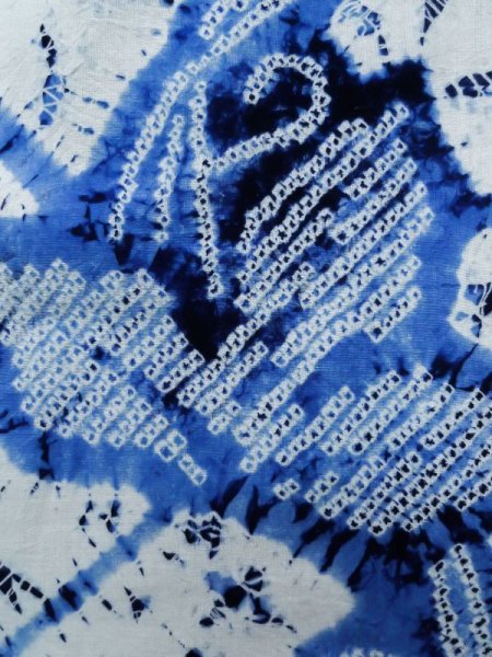 Photo8: K0526C Used Japanese   Blue YUKATA summer(made in Japan) / Cotton. Leaf, Arimatsu-Shibori, made in 1980-1990  (Grade C) (8)