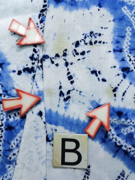 Photo16: K0526C Used Japanese   Blue YUKATA summer(made in Japan) / Cotton. Leaf, Arimatsu-Shibori, made in 1980-1990  (Grade C) (16)