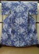 Photo1: K0526K Used Japanese   Pale Blue YUKATA summer(made in Japan) / Cotton. HAGI flower, made in 1980-1990  (Grade C) (1)