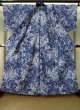 Photo2: K0526K Used Japanese   Pale Blue YUKATA summer(made in Japan) / Cotton. HAGI flower, made in 1980-1990  (Grade C) (2)