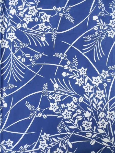 Photo3: K0526K Used Japanese   Pale Blue YUKATA summer(made in Japan) / Cotton. HAGI flower, made in 1980-1990  (Grade C) (3)