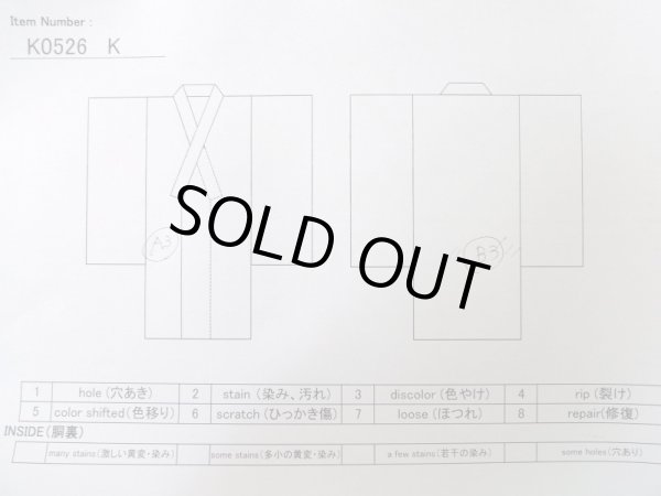 Photo14: K0526K Used Japanese   Pale Blue YUKATA summer(made in Japan) / Cotton. HAGI flower, made in 1980-1990  (Grade C) (14)