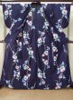 Photo2: K0526P Used Japanese   Indigo Blue Pour Dyed Yukata / Cotton/hemp  morning glory pattern, made in 1970-1980  (Grade C) (2)