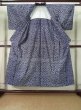 Photo2: K0526Q Used Japanese   Indigo Blue YUKATA summer(made in Japan) / Cotton. Flower, made in 1970-1980  (Grade B) (2)
