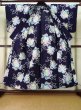 Photo2: K0526T Used Japanese   Indigo Blue Pour Dyed Yukata / Cotton. Flower, made in 1970-1980  (Grade B) (2)