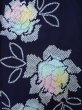 Photo3: K0526T Used Japanese   Indigo Blue Pour Dyed Yukata / Cotton. Flower, made in 1970-1980  (Grade B) (3)