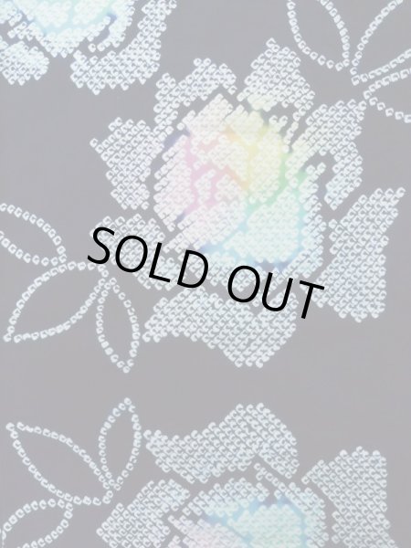 Photo1: K0526T Used Japanese   Indigo Blue Pour Dyed Yukata / Cotton. Flower, made in 1970-1980  (Grade B) (1)
